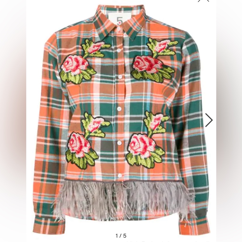 5 Progress Embellished Plaid Shirt Nwt Sz M